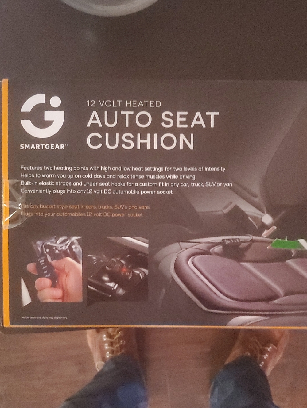 netgear Smartgear 12 Volt Heated Auto Seat Cushion Black and Yellow Accent brand